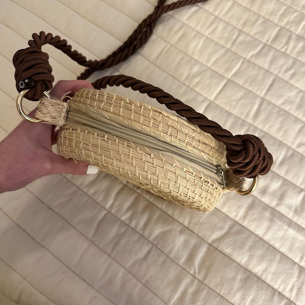 Elegant Beige and Brown Woven Crossbody Bag - Picture 6 of 6